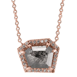 2.62 tcw Geometric Diamond Halo Necklace, Recycled 14k Rose Gold