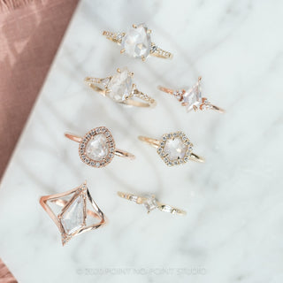 1.65ct Semi Translucent White Pear Diamond Engagement Ring, Eliza Setting, 14K Yellow Gold