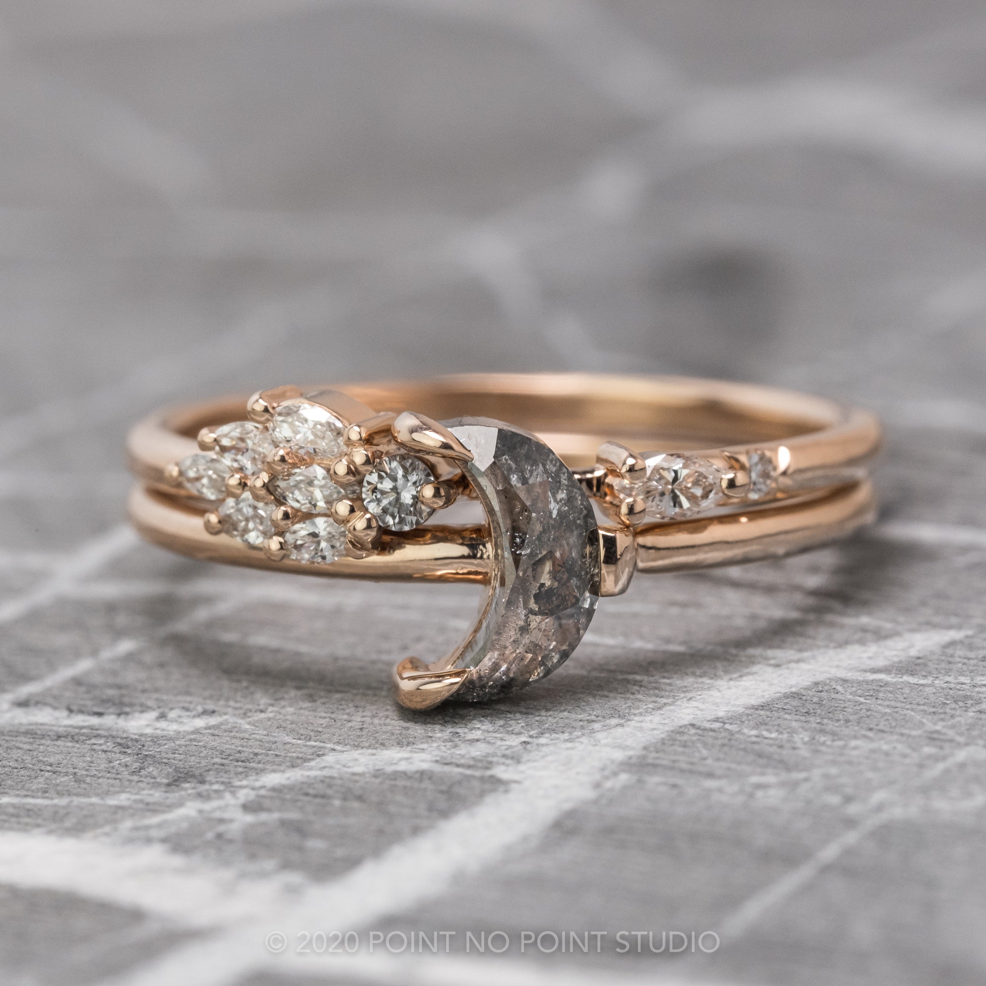 His And Hers Custom Wedding Ring Set, Moonstone Genuine Moon