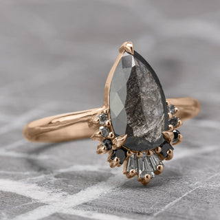 1.29 Carat Black Speckled Pear Diamond Engagement Ring, Ombre Wren Setting, 14K Rose Gold