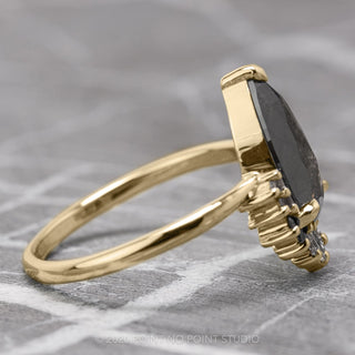 1.29 Carat Black Speckled Pear Diamond Engagement Ring, Ombre Wren Setting, 14K Yellow Gold