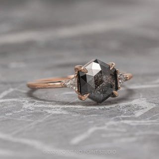 1.37 Carat Black Speckled Hexagon Diamond Engagement Ring, Zoe Setting, 14K Rose Gold