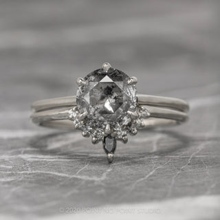 Salt & Pepper Diamond Contour Engagement Ring, Large Etta Setting, 14k White Gold