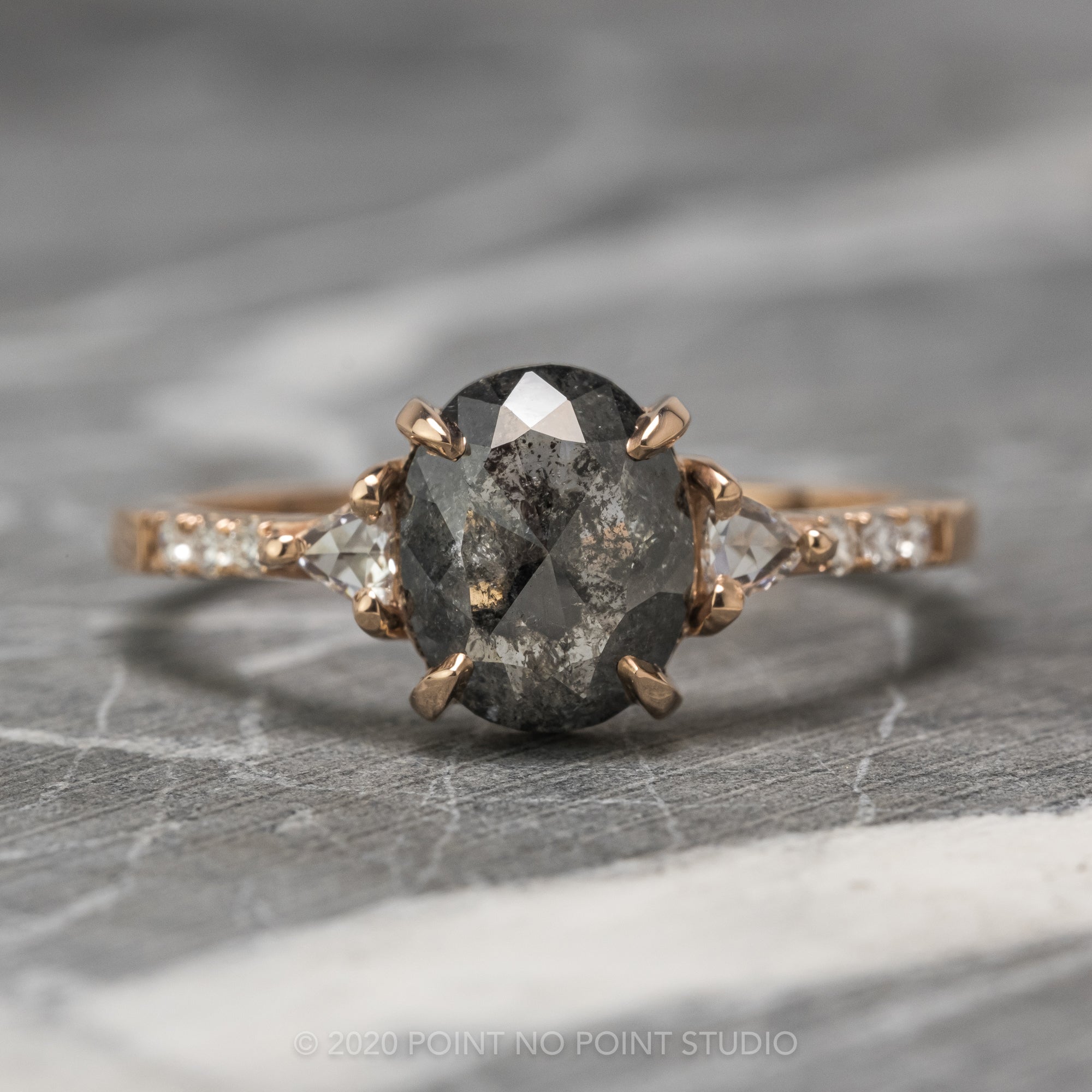 Black speckled store diamond engagement ring