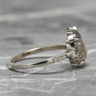 3.16 Carat Salt and Pepper Pear Diamond Engagement Ring, Eliza Setting, 14K White Gold