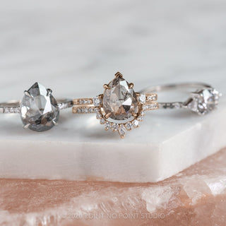 3.16 Carat Salt and Pepper Pear Diamond Engagement Ring, Eliza Setting, 14K Rose Gold