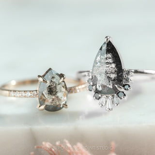 2.60 Carat Black Speckled Pear Diamond Engagement Ring, Ombre Wren Setting, Platinum