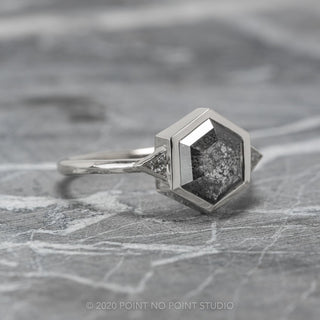 1.39 Carat Black Speckled Hexagon Diamond Engagement Ring, Zoe Setting, Platinum