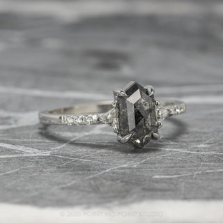 1.32 Carat Black Speckled Hexagon Diamond Engagement Ring, Eliza Setting, 14K White Gold