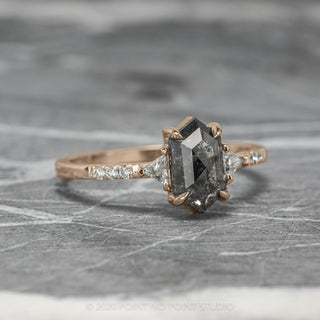 1.32 Carat Black Speckled Hexagon Diamond Engagement Ring, Eliza Setting, 14K Rose Gold