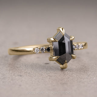 1.37 Carat Black Hexagon Diamond Engagement Ring, Ombre Jules Setting, 14k Yellow Gold