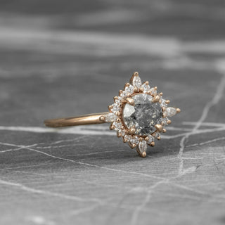 1.08 Carat Salt and Pepper Diamond Engagement Ring, Cosette Setting, 14k Rose Gold
