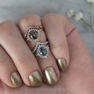 1.49 Carat Black Speckled Oval Diamond Engagement Ring, Cosette Setting, 14K White Gold