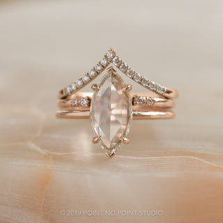 14K rose gold Jane setting engagement ring with 1.35 carat clear marquise diamond, top view