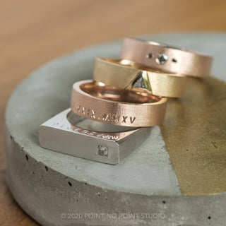 Men's Signet Style Diamond Wedding Ring, 14K White Gold