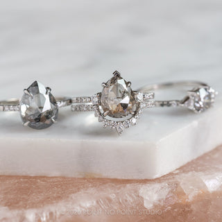 3.16 Carat Salt and Pepper Pear Diamond Engagement Ring, Eliza Setting, Platinum