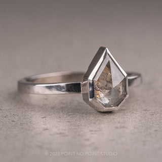 1.24 Carat Salt and Pepper Geometric Pear Diamond Engagement Ring, Bezel Jane Setting, Platinum