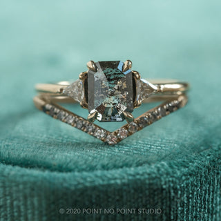 1.52 Carat Salt and Pepper Emerald Shaped Diamond Engagement Ring, Zoe Setting, 14K Yellow Gold