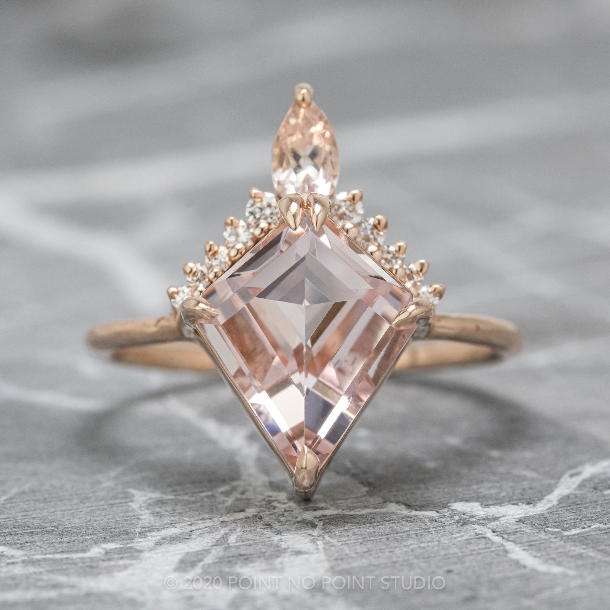 Morganite Engagement Ring Diamond Halo Ring In 14k White / Rose Gold Gem133