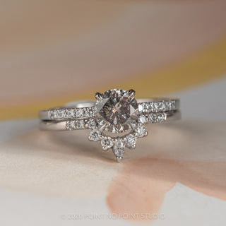 1.11 Carat Salt and Pepper Round Diamond Engagement Ring, Jules Setting, 14K White Gold