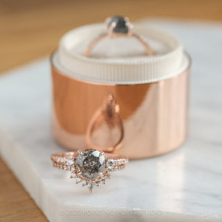 2.23 Carat Salt and Pepper Round Diamond Engagement Ring, Eliza Setting, 14K Rose Gold