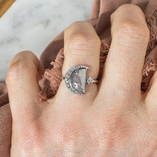 2.03 Carat Grey Speckled Crescent Moon Engagement Ring, Starling Setting, 14K White Gold