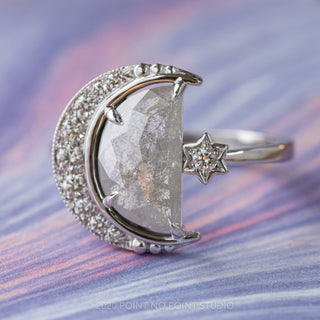 2.03 Carat Grey Speckled Crescent Moon Engagement Ring, Starling Setting, Platinum