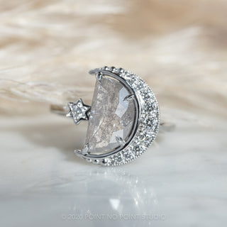 2.03ct Grey Speckled Crescent Moon Engagement Ring, Starling Setting, Platinum