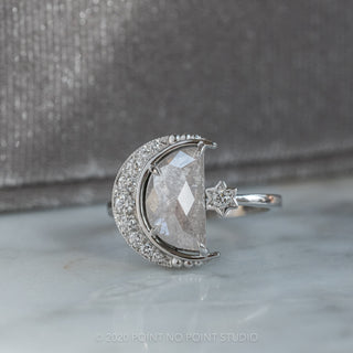 2.03 Carat Grey Speckled Crescent Moon Engagement Ring, Starling Setting, 14K White Gold