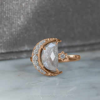 2.03 Carat Grey Speckled Crescent Moon Engagement Ring, Starling Setting, 14K Rose Gold