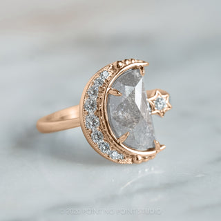 2.03 Carat Grey Speckled Crescent Moon Engagement Ring, Starling Setting, 14K Rose Gold