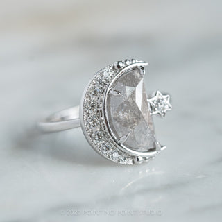 2.03 Carat Grey Speckled Crescent Moon Engagement Ring, Starling Setting, Platinum