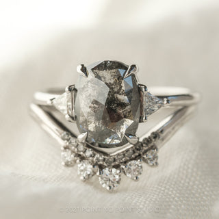 2.80 Carat Black Speckled Oval Diamond Engagement Ring, Zoe Setting, 14K White Gold