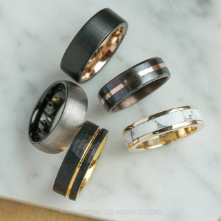 7mm Steel Men's Wedding Band with 18k Rose Gold Inlay