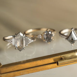 1.92 Carat Salt and Pepper Hexagon Diamond Engagement Ring, Azalea Setting, Platinum