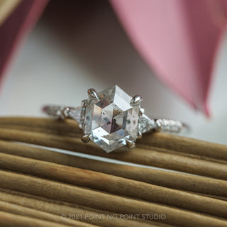 2.18 Carat Salt and Pepper Hexagon Diamond Engagement Ring, Eliza Setting, Platinum
