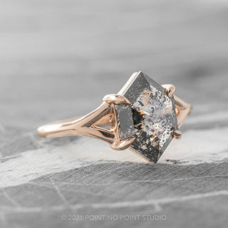 1.36 Carat Salt and Pepper Hexagon Diamond Engagement Ring, Split Shank Jane Setting, 14K Rose Gold