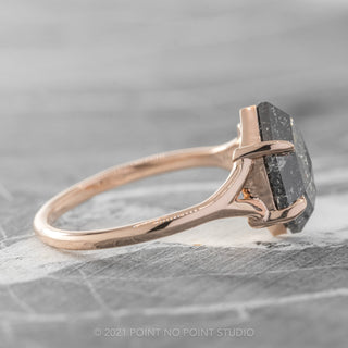 1.36 Carat Salt and Pepper Hexagon Diamond Engagement Ring, Split Shank Jane Setting, 14K Rose Gold