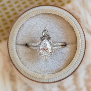 Pear Rose Cut & Round Salt & Pepper Diamond Wedding Ring, Cassiopeia Setting, Platinum