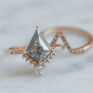 2.56 Carat Black Speckled Kite Diamond Engagement Ring, Avaline setting, 14k Rose Gold