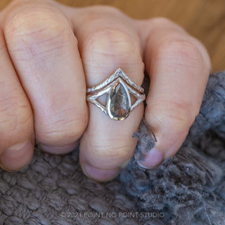 Custom Bezel Pear Hammered Engagement Ring & Wedding Band Set