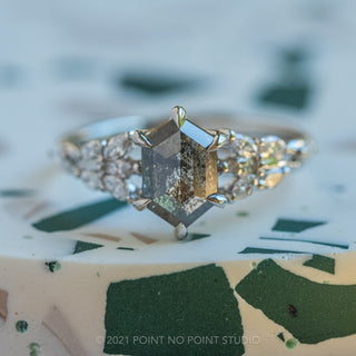 1.49ct Salt & Pepper Hexagon Diamond Engagement Ring, Winnie Setting, 14K White Gold