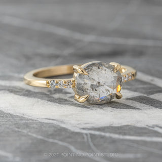 1.11 Carat Salt and Pepper Oval Diamond Engagement Ring, Jules Setting, 14K Yellow Gold