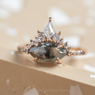 1.89 Carat Black Speckled Marquise Diamond Engagement Ring, Ombre Avaline Setting, 14K Rose Gold