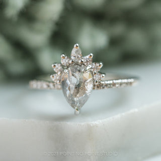 1.44 Carat Salt and Pepper Pear Diamond Engagement Ring, Avaline Setting, 14k White Gold