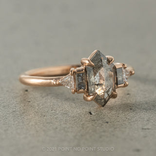 .91 Carat Salt and Pepper Hexagon Diamond Engagement Ring, Beatrice Setting, 14K Rose Gold