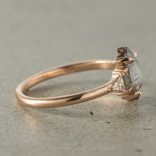 .91 Carat Salt and Pepper Hexagon Diamond Engagement Ring, Beatrice Setting, 14K Rose Gold