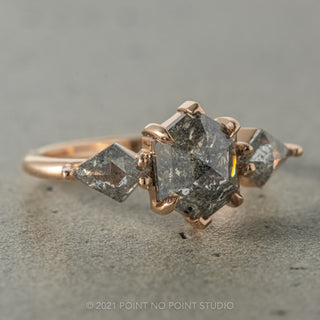 2.85 Carat Salt and Pepper Hexagon Diamond Engagement Ring, Zoe Setting, 14K Rose Gold