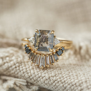 1.52 Carat Salt and Pepper Asscher Shaped Diamond Engagement Ring, Zoe Setting, 14K Yellow Gold