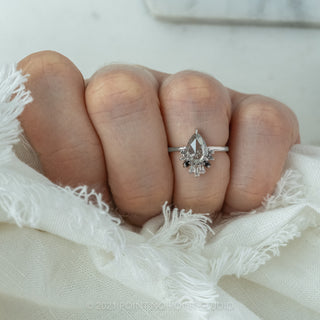 1.09 Carat Icy Salt and Pepper Pear Diamond Engagement Ring, Ombre Wren Setting, 14K White Gold